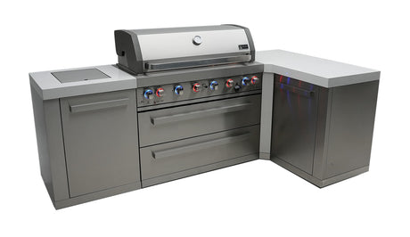 Mont Alpi MAi805-90 44-inch 6-Burner 115000 BTU 90 Degree Corner Stainless Steel Gas Outdoor Kitchen Bar Barbecue Island Grill + Infrared Side & Rear Burners + Granite Countertops + Storage Drawers Mont Alpi