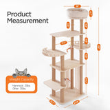 GIMU 68" Large Cat Tree, Solid Wood Multi-Level Cat Tower with Scratching Posts, Fun Toys, and Washable Plush Platform for Indoor Cats GIMU