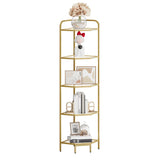Hzuaneri Corner Shelf Stand, Glass Bookshelf Bookcase, Bathroom Organizer, Plant Stand, Steel Frame, Tempered Glass, Modern Style for Living Room, Bathroom, Kitchen, 5-Tier Golden CS90200G Hzuaneri