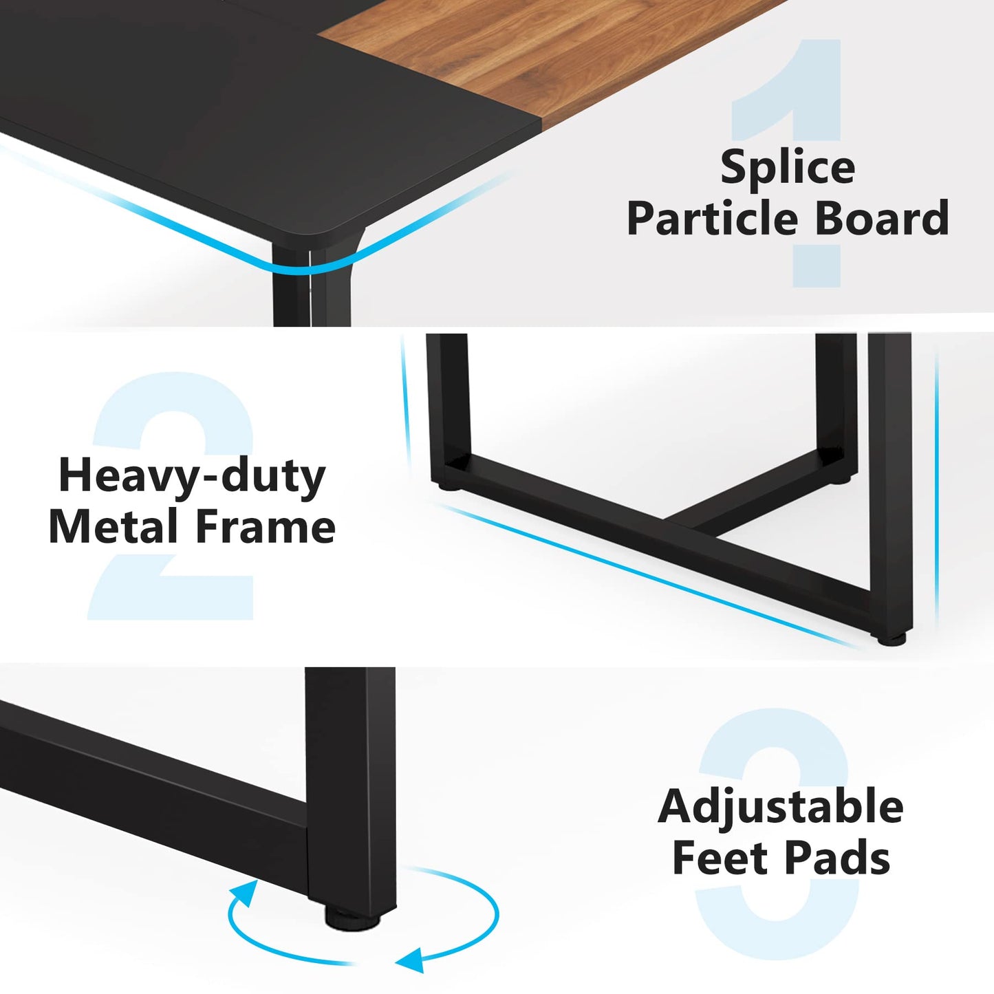 Rectangle Conference Table with Spliced Board, 6FT Long Meeting Seminar Table up for 8 People, Industrial Business Large Office Conference Room Table Boardroom Desk for Home Office, Dining Ro - WoodArtSupply