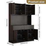 71" Tall Pantry Cabinet, 47" Wide Kitchen Pantry Storage Cabinet with LED Light & Outlet, Kitchen Hutch with Microwave Shelf, Door Shelves & Drawer & Adjustable Shelves, for Dining Room Hlivelood