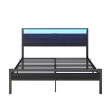 BOFENG Queen Metal Bed Frame with Storage Headboard, LED Lights & Charging Station BOFENG