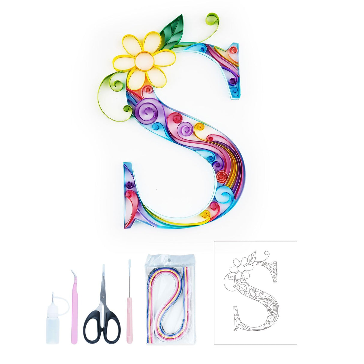 Uniquilling Quilling Paper Quilling Kit for Adults Beginner, 8 * 10-inch Letters, Exquisite DIY Paper Filigree Painting Kits Quilling Tools, Home Room Wall Art Decor Best Gifts(Basic) Uniquilling