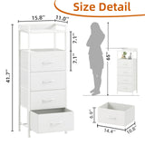 Somdot White Nightstand with 4 Drawers, Vertical Storage Tower Fabric Dresser for Bedroom, Nightstand Bedside Table Furniture, Sturdy Steel Frame, Wooden Top & Easy Pull Fabric Bins Somdot