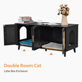 Homhedy Boho Cat Litter Box Enclosure for 2 Cats,Litter Box Furniture Hidden with Double Rattan Decorated Doors,Wooden Cat Washroom Furniture,Cat House,47.2”L x 19.7”W x 21.7”H, Black Homhedy