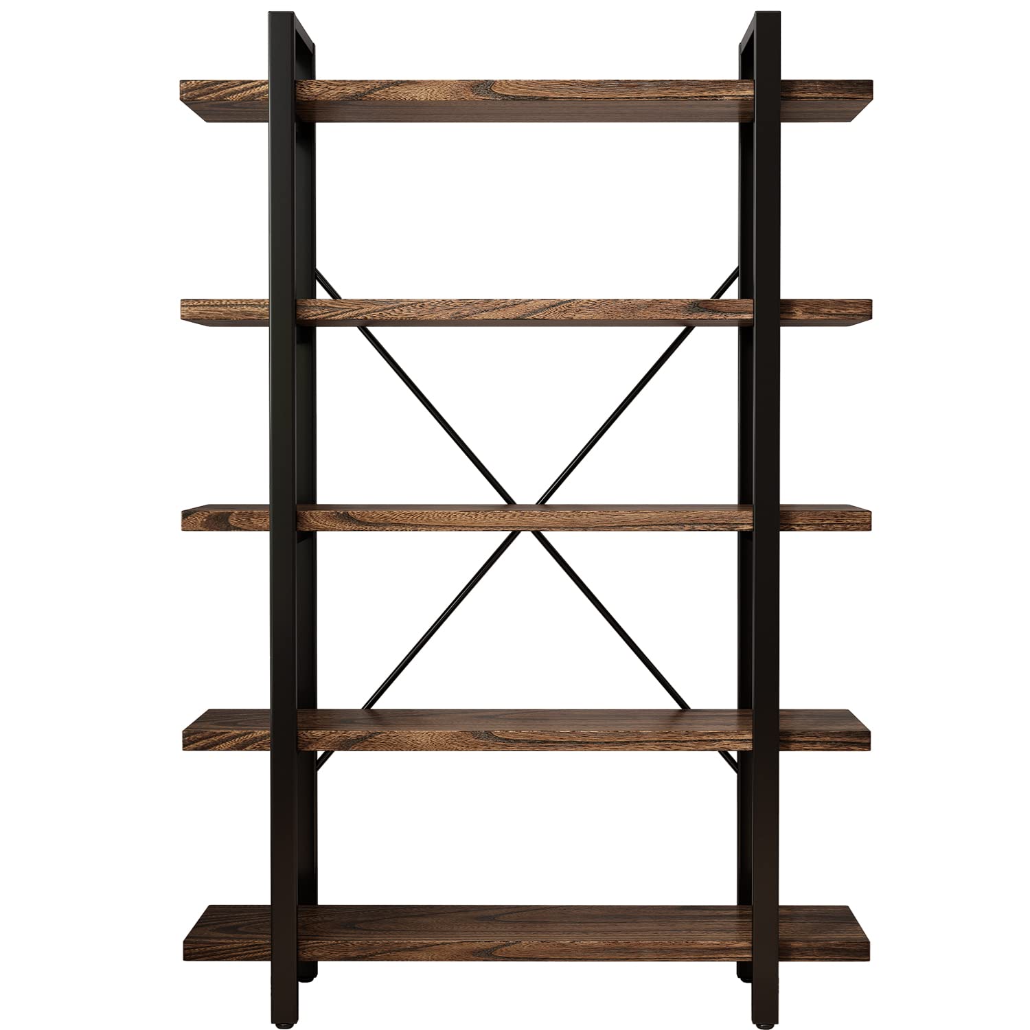 5-Tier Rustic Industrial Solid Wood Bookcase with Metal Frame - WoodArtSupply