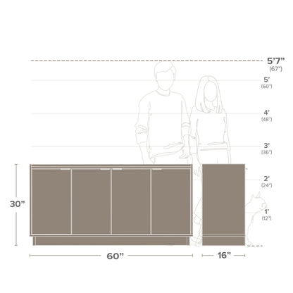 Prepac Simply Modern 4-Door Console Table with Storage Shelves - Black, 60" W x 30" H x 16" D - WoodArtSupply