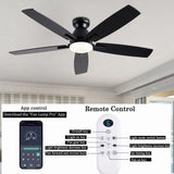 NKPU Ceiling Fans with Lights, 52 Inch Low Profile Ceiling Fan with Light and Remote Control, Flush Mount, DC Reversible Motor, Dimmable LED Black Ceiling Fans for Bedroom,Indoor/Outdoor Patio Use NKPU