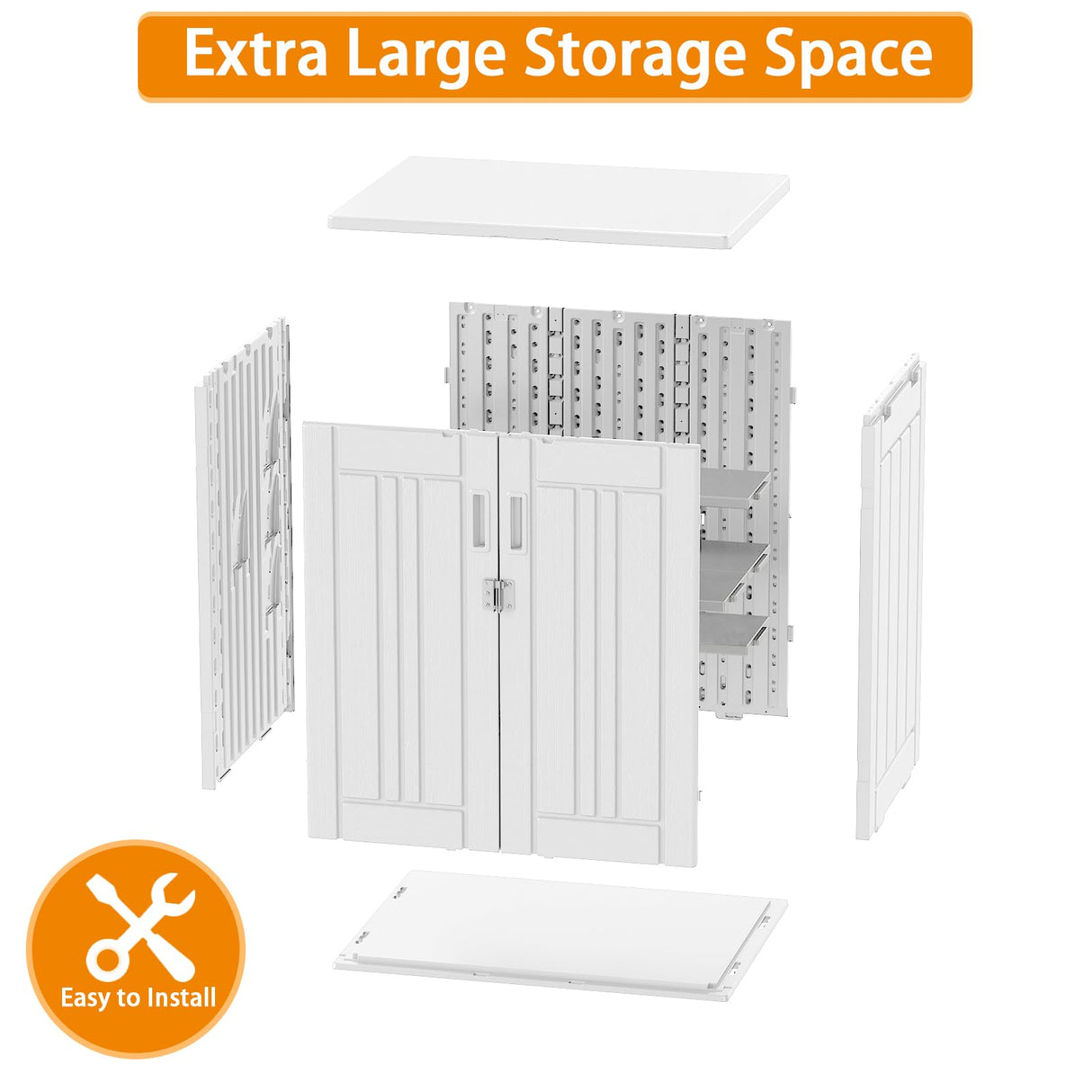 Outdoor Storage Cabinet with 2 Shelves, Waterproof Resin Vertical Tool Shed, Lockable 15 cu. ft. Storage Shed for Patio, Garden, Yard, Dark White ZYJOYY