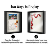 Americanflat 11x14 Shadow Box Frame with Shatter-Resistant Glass - Silhouette Collection - Large Shadow Box Display Case for Tabletop and Wall Display - Black with Soft Felt Back Americanflat