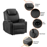 AHMED Power Recliner Chair, Home Theater Seating with LED Ambient Lighting, PU Leather Lazy Sofa Heat Massage Chair with Cup Holders/Side Pockets/USB Ports for Living Room, Dark Black, Set of 2 AHMED