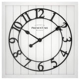 Presentime & Co 21" Farmhouse Square Shiplap Barn Door Wood Clock - White, Arabic Numeral. Home Decoration/Wall Decoration/Farmhouse Décor for Living Room, Dining Room, and Entryway. Presentime