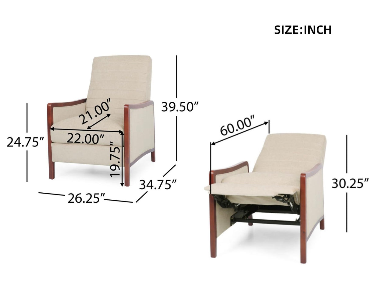 Merax Push Back Recliner Chair with Footrest, Reading Lounge Accent Lazy Sofa Seating for Living Room, Bedroom, Dorm, Mid-Century Modern Style, Dorm, Beige Merax