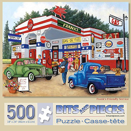 Bits and Pieces – 500 Piece Jigsaw Puzzle for Adults – Frank's Friendly Service - Americana Summer Jigsaw Puzzle by Kay Lamb Shannon, Puzzle Size: 18" x 24" (500 Pieces Frank's Friendly Service) Bits and Pieces