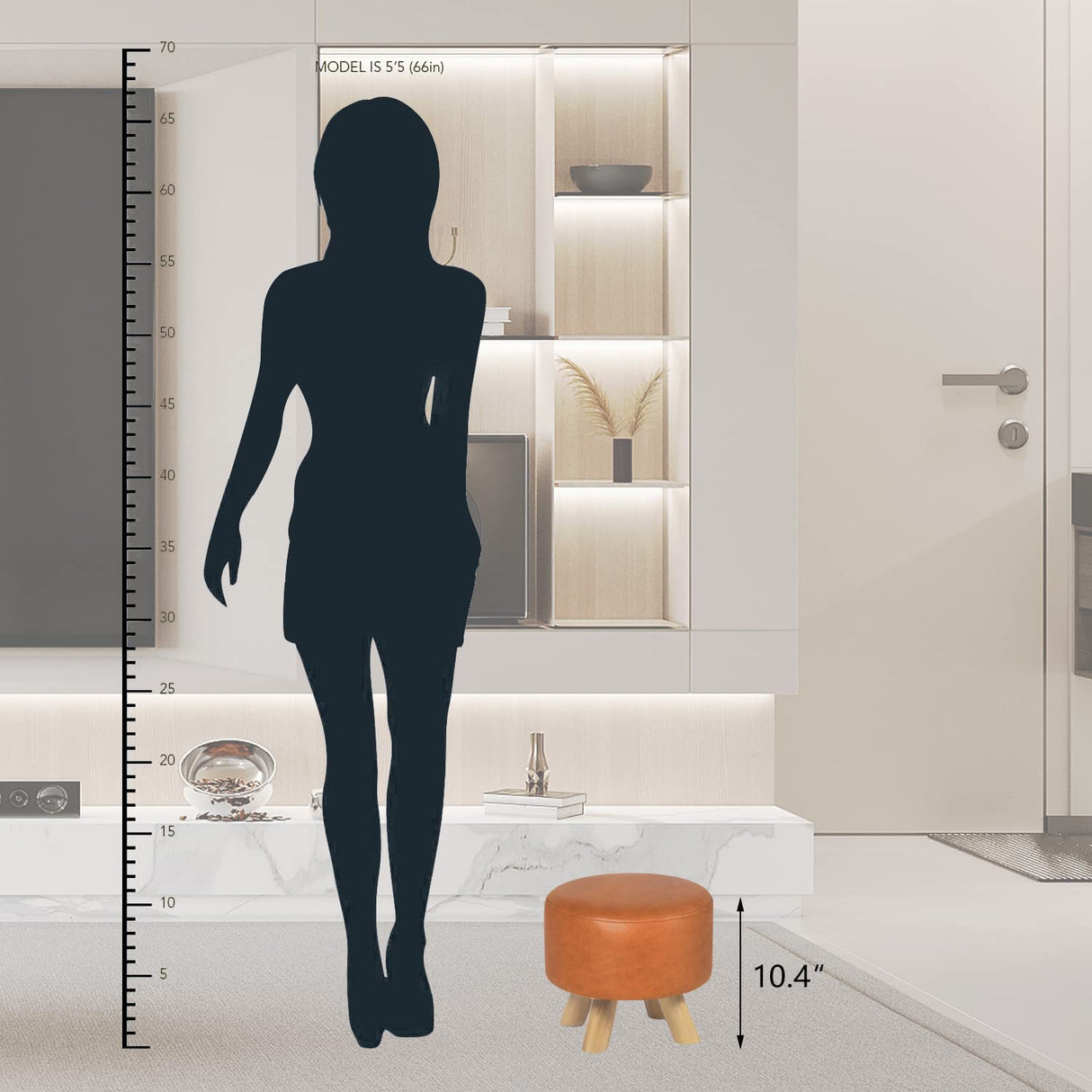 Asense Small Round Ottoman Foot Rest Stool Fabric Padded Seat Footstool Ottoman with Wooden Legs (Dark Orange,Fabric) Asense