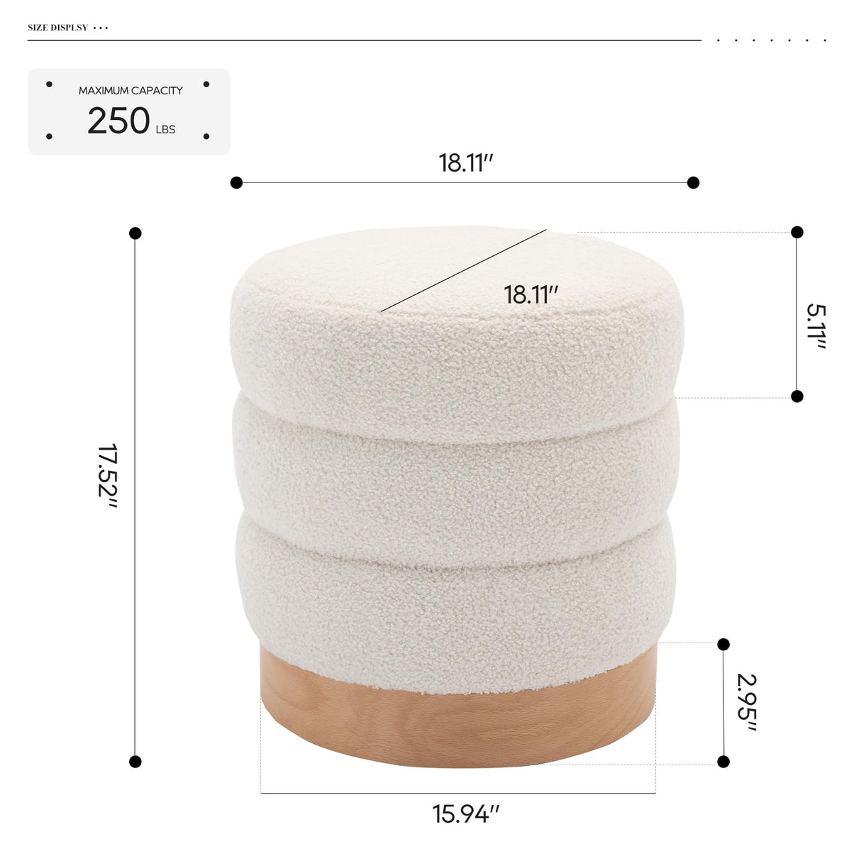 COLAMY Sherpa Ottoman Footstool, Tufted Modern Foot Rest Stool with Wood Base for Living Room, Bedroom, Desk, Round Versatile Side End Table, Pouf, Makeup Seat, Cream COLAMY