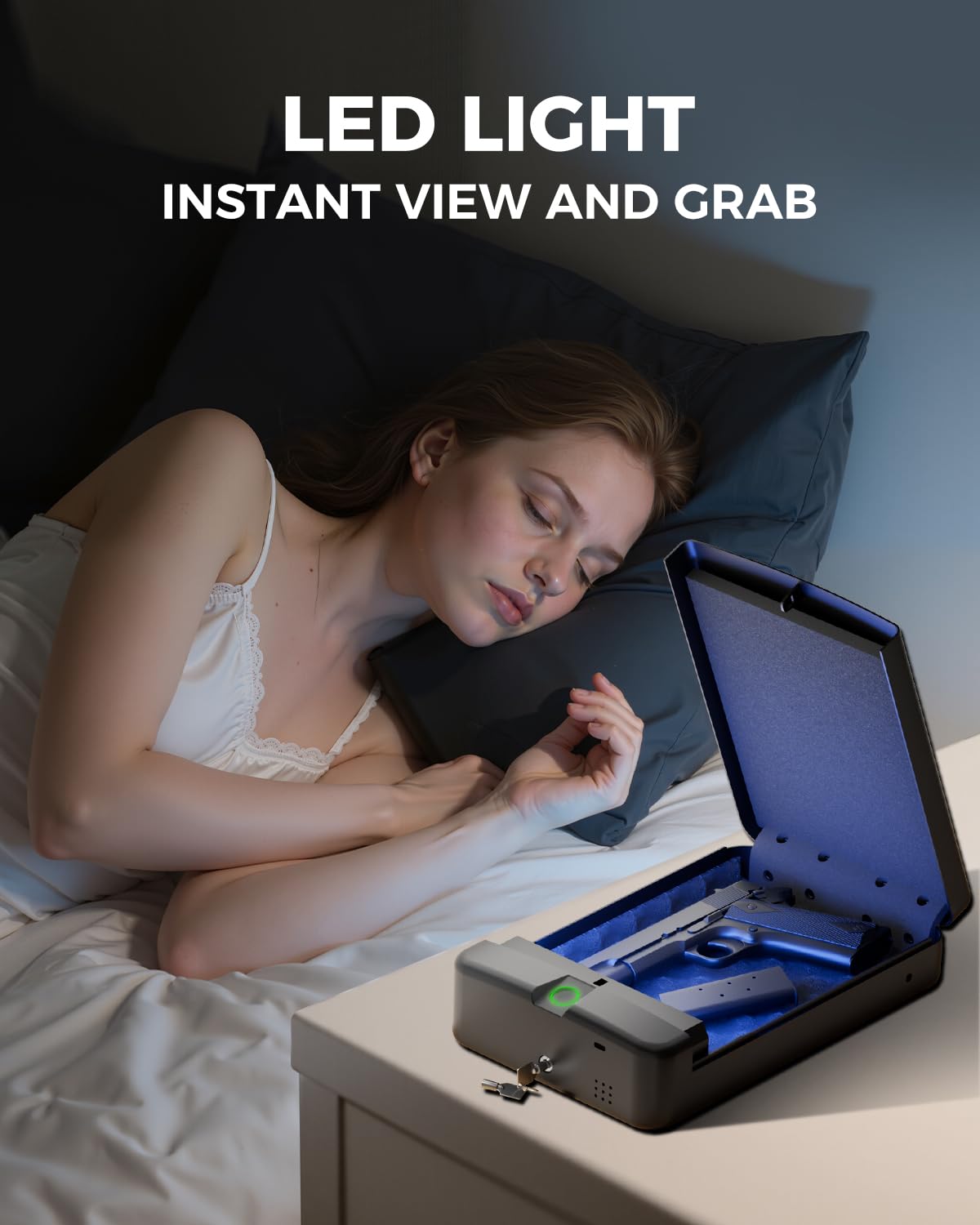 Biometric Gun Safe Travel Case for Pistol, Easy Edition, Quick Access with Smart Fingerprint and Keys, Portable Handgun Safe for Home Bedside Nightstand Car Glimstone