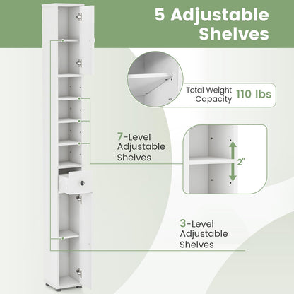 Tangkula 71" Tall Slim Bathroom Storage Cabinet with Adjustable Shelves and Drawer, Perfect for Small Spaces - WoodArtSupply