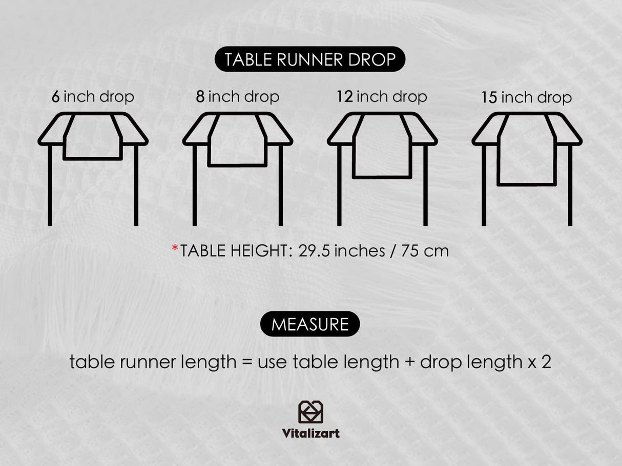 Vitalizart White Table Runner 14"x72" Waffle Weave Boho Rustic Fringe Cotton Farmhouse Table Cloth for Home Decor Coffee Table Bedroom Kitchen Dining Bridal Wedding Baby Shower Decoration Vitalizart