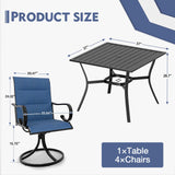 MELLCOM 5 Pieces Outdoor Dining Set, 4 Swivel Rocker Chairs with High Back Textilene & Square Metal Dining Table with Umbrella Hole, Patio Furniture Set for Porch, Garden, Backyard, Deck, Blue MELLCOM