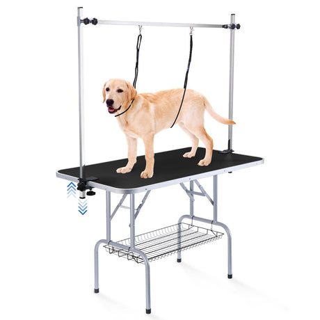 Unovivy 46-inch Dog/Pet Grooming Table Foldable Height Adjustable, Portable Dog Grooming Table with Arm Noose & Mesh Tray, Maximum Capacity Up to 300lbs (Black) Unovivy