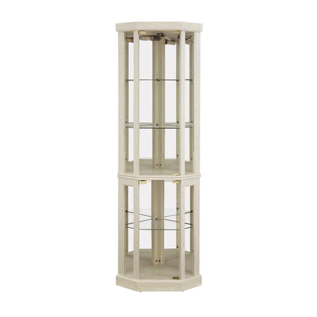 70"H Corner Lighted Curio Cabinet Corner Glass Cabinet Lighted Curio Cabinet Corner Display Case for Living Room, Curio Cabinet, Antique collection, Wine,Bar Glass Storage Light Included,Antique White JIJIWANG