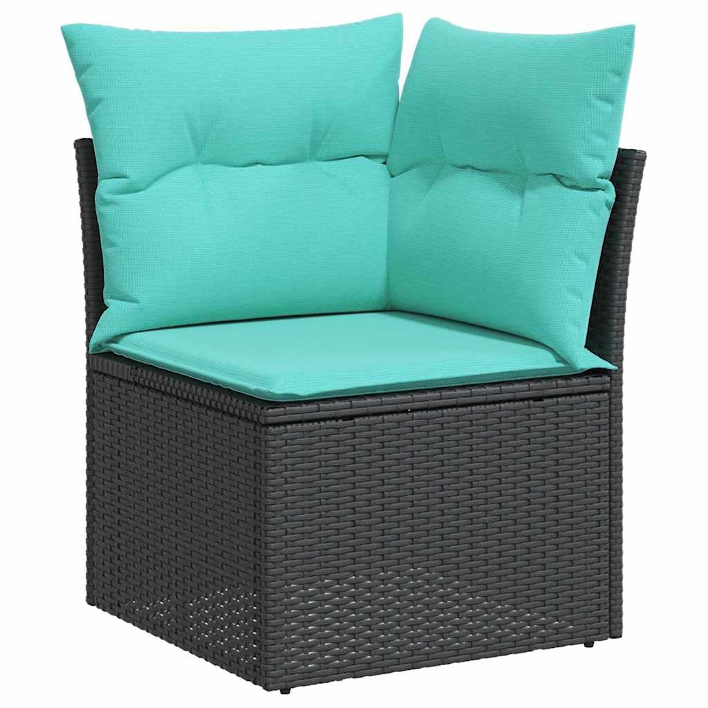 HETFTJN 9-Piece Patio Furniture Set Modular Outdoor Sectional Sofa Black and Turquoise Poly Rattan 47.6×24.2×27.2 in UV-Resistant Cushions for Garden Terrace Small Balcony HETFTJN