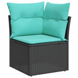 HETFTJN 9-Piece Patio Furniture Set Modular Outdoor Sectional Sofa Black and Turquoise Poly Rattan 47.6×24.2×27.2 in UV-Resistant Cushions for Garden Terrace Small Balcony HETFTJN