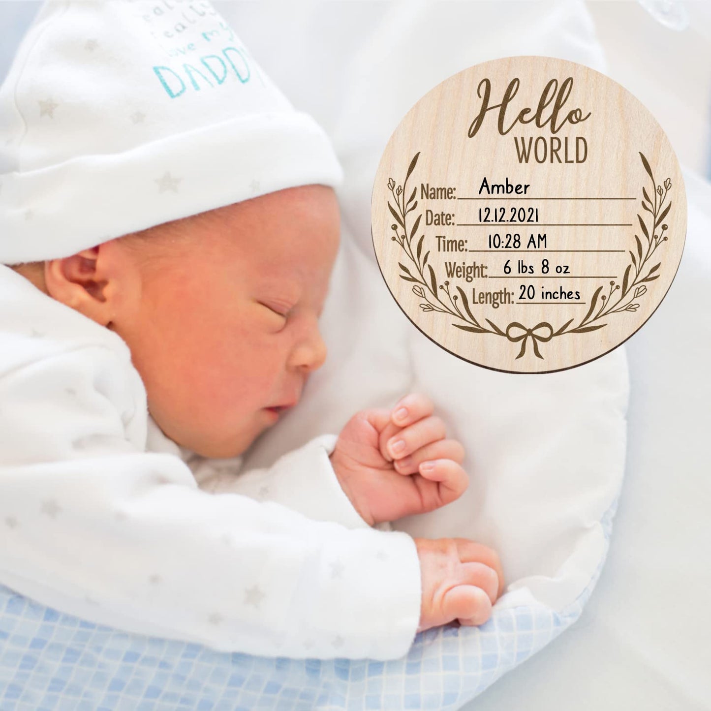 Mayyi Newborn Birth Announcement Sign,Personalized Baby Announcement, Custom Engraved Wooden Baby Name Sign, Newborn Photo Props, Hello World Newborn - WoodArtSupply