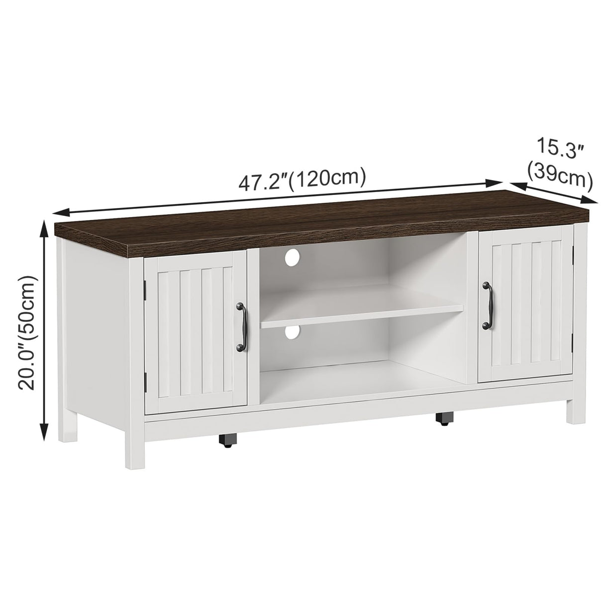 ChooChoo Farmhouse TV Stand, Wood Fluted Door Entertainment Center with Storage Cabinets and Open Shelves, Rustic Media Console up to 55 inches for Living Room, Bedroom, White ChooChoo