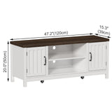 ChooChoo Farmhouse TV Stand, Wood Fluted Door Entertainment Center with Storage Cabinets and Open Shelves, Rustic Media Console up to 55 inches for Living Room, Bedroom, White ChooChoo