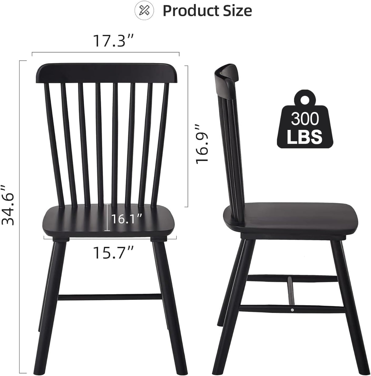 Aimerive Black Windsor Dining Chairs Set of 4 Wooden Dining Chairs Spindle Back Dining Room Chairs, Modern Farmhouse Solid Wood Kitchen Chairs for Living Room, Restaurant, Cafe Aimerive