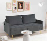 LINLUX 60" W Velvet Loveseat Sofa Couch with Storage, Small Love Seat Couches for Bedroom, Living Room, Office, Dorm, Comfy Cushion, 2 USB Charging Ports, Dark Grey LINLUX