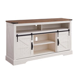 OKD Farmhouse TV Stand for 65+ Inch TV, 33" Tall Highboy Entertainment Center w/Sliding Barn Door, Rustic Media Console w/Storage Shelves, Wood Television Stand for Living Room, Antique White OKD
