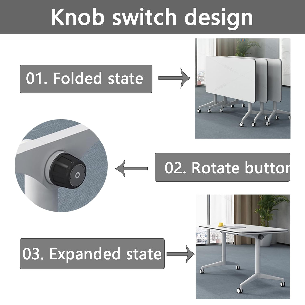 Conference Table, Folding Conference Room Tables with Flip-Top Design, Mobile Seminars Dynamic Meetings Training Tables for Offices, Classrooms, and Meeting Room, White, 47.2"D x 23.6"W x 29.5"H WMIASIN