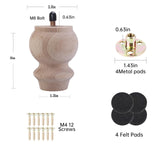 Txcucc 3 Inch Wooden Unfinished Bun Feet for Dresser Legs Couch Sofa Cabinet Ottoman DIY Replacement Wood Furniture Legs Set of 4 M8 Bolt Screw in (3”) Txcucc
