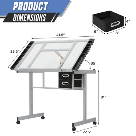 SFIHOME Adjustable Drafting Table & Stool Set, Art Desk with Additional Slide-Out Table Design, Versatile Drawing Table with Storage, for Art, Drafting and Creative Tasks, Natural SFIHOME