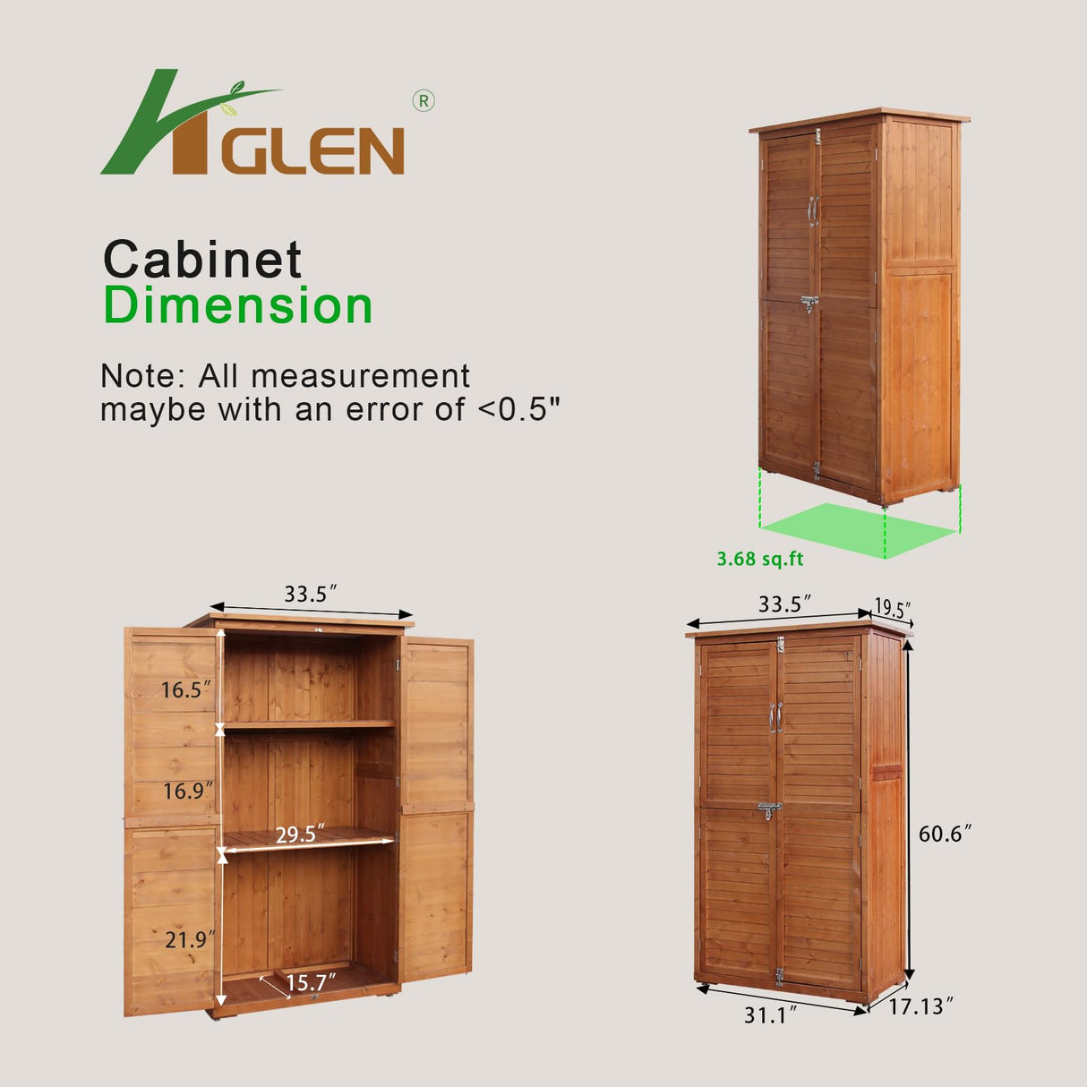 YTGLEN Outdoor Storage Cabinet, Wood Garden Shed, Pool Storage Shed with Lockable Door, Waterproof Roof and 2 Removable Shelves, Vertical Outside Storage Shed for Patio, Backyard and Lawn, Oak Brown YTGLEN