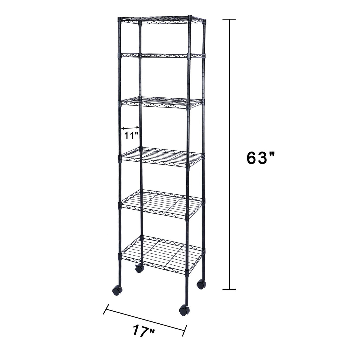 Simple Deluxe Heavy Duty 6-Shelf Shelving with Wheels, Wire Shelving with Hanging Hooks, Adjustable Storage Units, 17.32" D x 11.42" W x 64.96" H, 6 Tier, Black Simple Deluxe