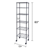 Simple Deluxe Heavy Duty 6-Shelf Shelving with Wheels, Wire Shelving with Hanging Hooks, Adjustable Storage Units, 17.32" D x 11.42" W x 64.96" H, 6 Tier, Black Simple Deluxe