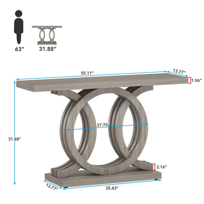 Tribesigns 55 inches Console Table with Geometric Base, Farmhouse Hallway Table, Wooden Entryway Table, Vintage Sofa Table, Unique Long Accent Table for Decoration and Organization (Grey)