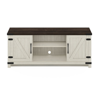 Furinno Jensen Farmhouse Barn Door Living Room TV Stand with Storage Cabinets for TV up to 70 Inch, Ebony/White Wash - WoodArtSupply