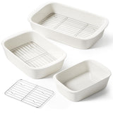 LE TAUCI Deep Casserole Dishes for Oven, 13.7”x9.6” Ceramic Baking Dish Set with Roasting Racks, Large Lasagna Pans with Handles, Rectangular Bakeware as Gift, White (4.6QT/3.0QT/1.6QT), Set of 3 LE TAUCI