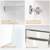 Wakefit Armoire Wardrobe Closet, 4 Doors Wooden Wardrobe Closet Cabinet, 71" Bedroom Armoires with Hanging Rod Shelf, Freestanding Wardrobe Cabinet for Bedroom, Guest Room, White Wakefit