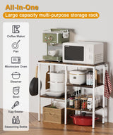 Artibear 4-Tier Kitchen Microwave Oven Stand, Adjustable Coffee Bar Station for Small Appliance, Baker's Rack with 4 Hooks & 5 Storage Shelves, Utility Rack for Kitchen, Living Room, Office, White Artibear