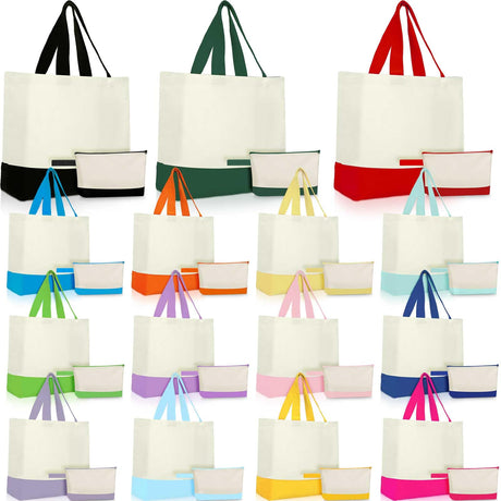 Sanwuta 30 Pcs Canvas Tote Bags Bulk with Zipper Cosmetic Bags 18.5 Cotton Canvas Bag with Handles Reusable Shopping Bags(Colorful) Sanwuta