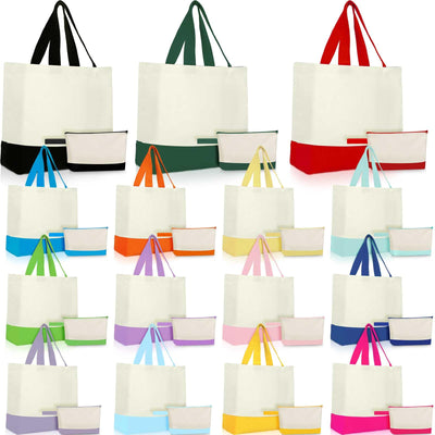 Sanwuta 30 Pcs Canvas Tote Bags Bulk with Zipper Cosmetic Bags 18.5 Cotton Canvas Bag with Handles Reusable Shopping Bags(Colorful)