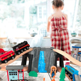 Maxim 100 pc Mountain Wooden Train Set with Roundhouse for Toddler with Double-Side Train Tracks Fits Brio, Thomas, Melissa and Doug, Kids Wood Toy maxim enterprise, inc.