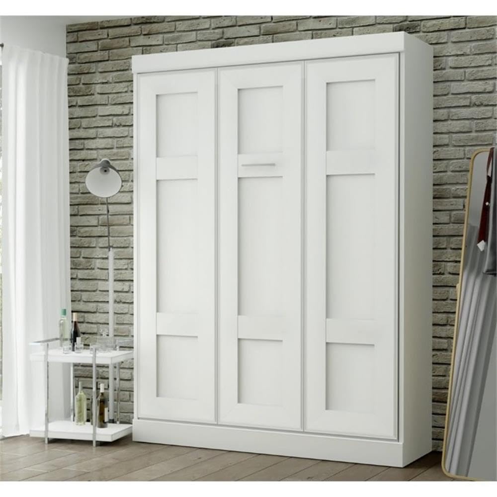 Pemberly Row Queen Size Wall Bed with Wooden Slats in Wood, in White, No Box Spring Needed, Easy Assembly Pemberly Row