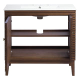 Modway Ledger Wood Bathroom Vanity Cabinet, 36 Inch, Walnut White Modway